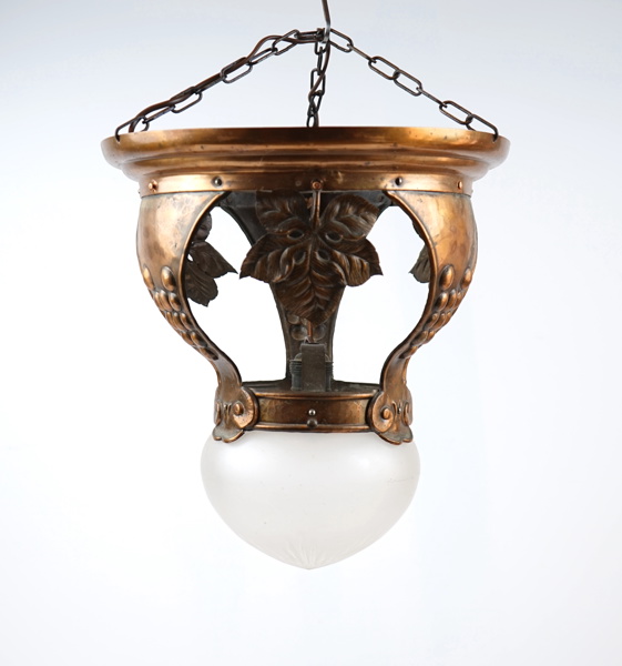 Taklampa, koppar/glas.