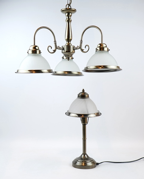 Bord och taklampa, metall/glas, Cottex.