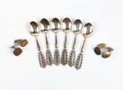 Kaffekskedar och manschettknappar, 8 delar, silver, bl.a ''Carmen''