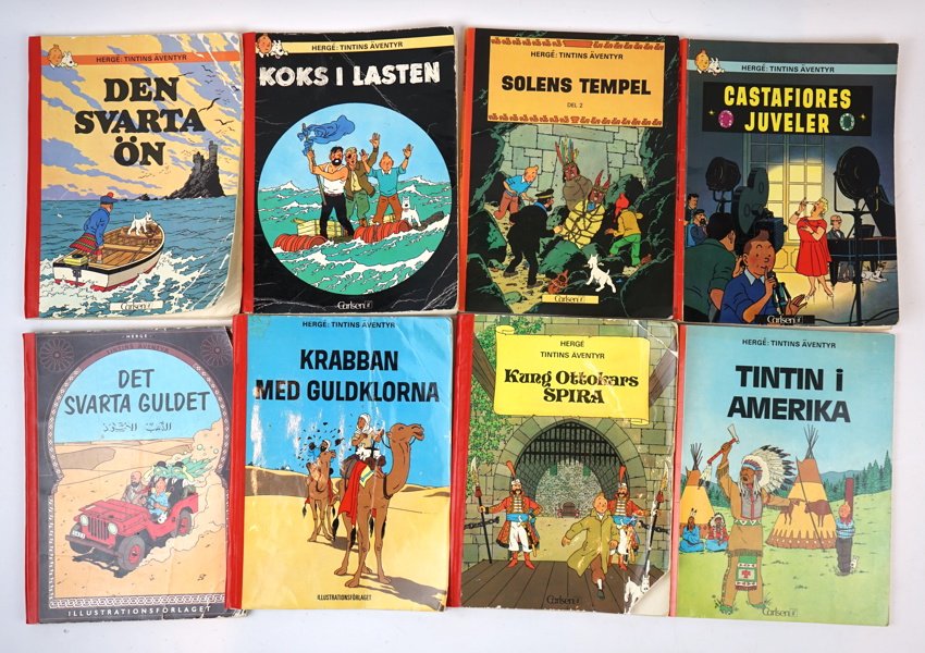 Tintin, seriealbum, 8 st, varav 4 st 1:a upplaga.