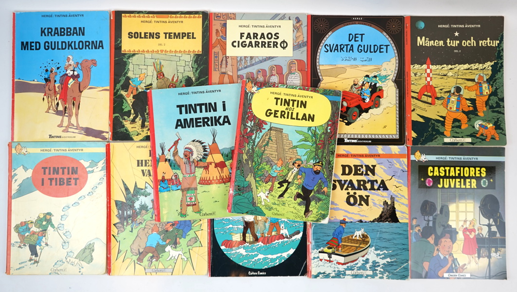 Tintin, seriealbum, 12 st, varav 2 st 1:a upplaga.