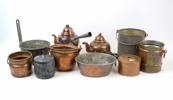 Kannor, burkar m.m, ett parti, koppar/metall.