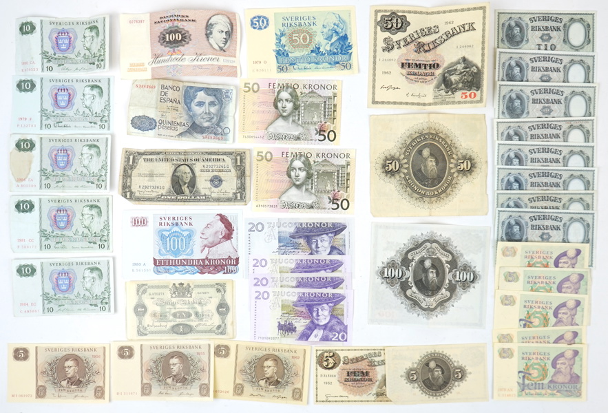 Äldre sedlar, ett parti, mestadels svenska.