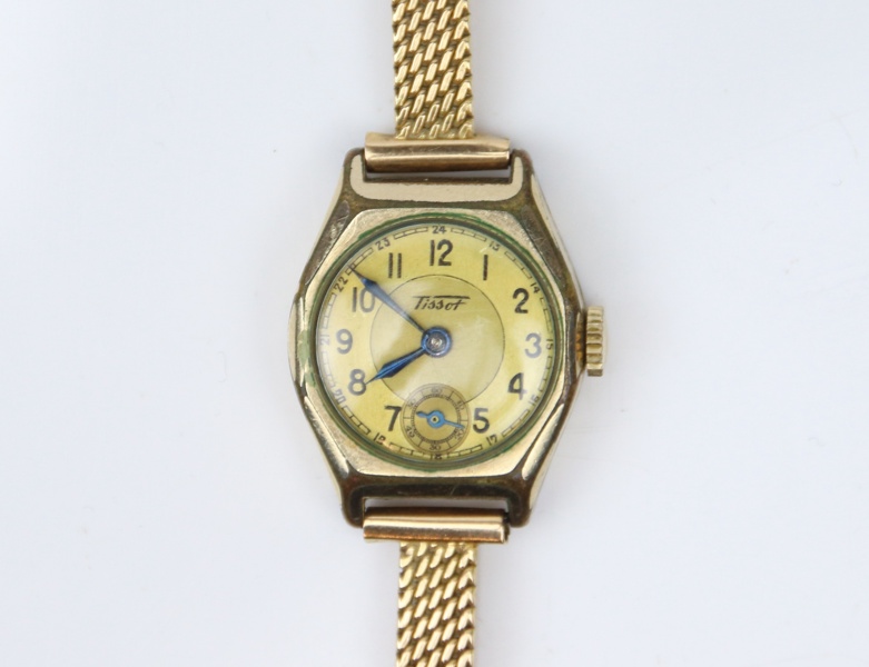 Tissot, damarmbandsur, guldpläterat, armband 18k guld, manuell.