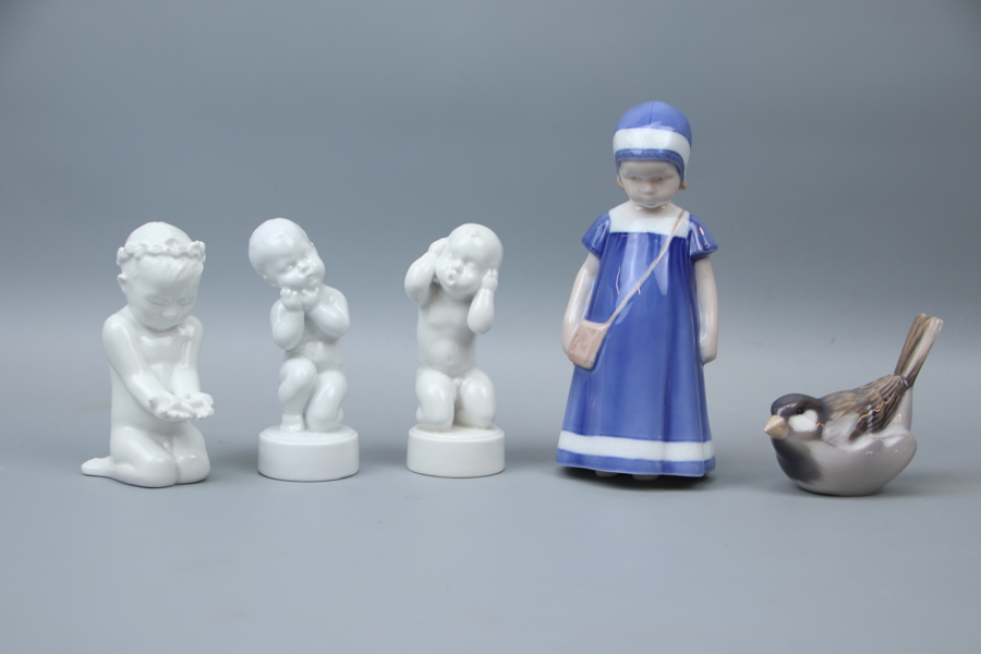 Figuriner, 5 st, porslin, Bing & Gröndahl och Royal Copenhagen.