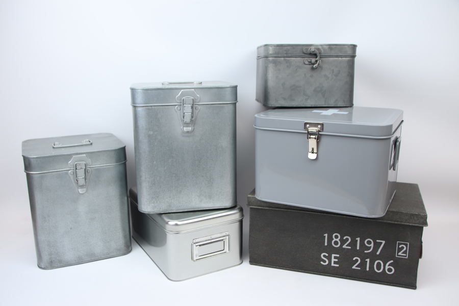 Förvaringslådor, 6 st, metall.