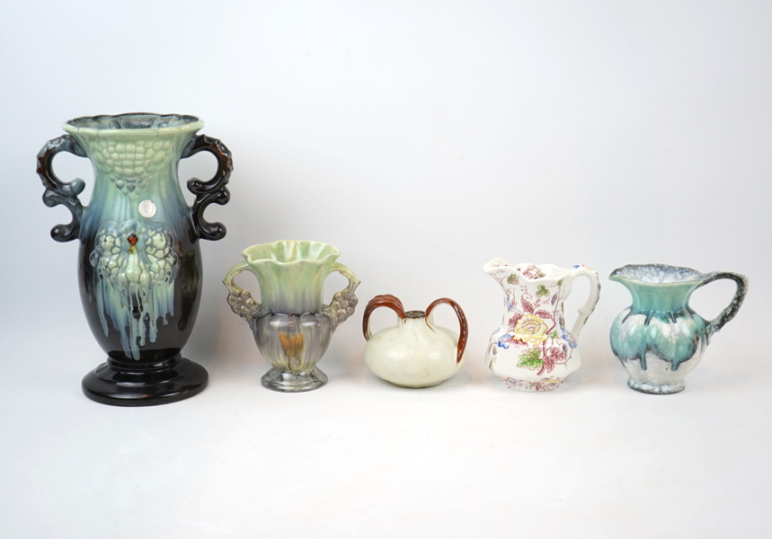 Vaser och kannor, 5 delar, keramik.