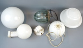 Lampor och lampkupor, 6 delar, glas/keramik.