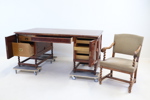 Skrivbord samt stol, björlk/textil, barockstil, bl.a Carl Johansons Möbleringsaffär.
