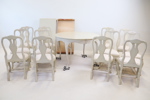 Matsalsbord samt stolar, 13 delar, trä/textil, rokokostil, 1900-tal.