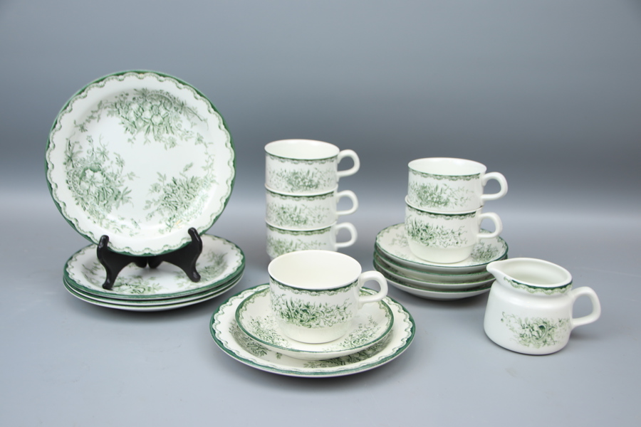 Kaffeservis, 11 delar, porslin, Grön Anna, Rörstrand.