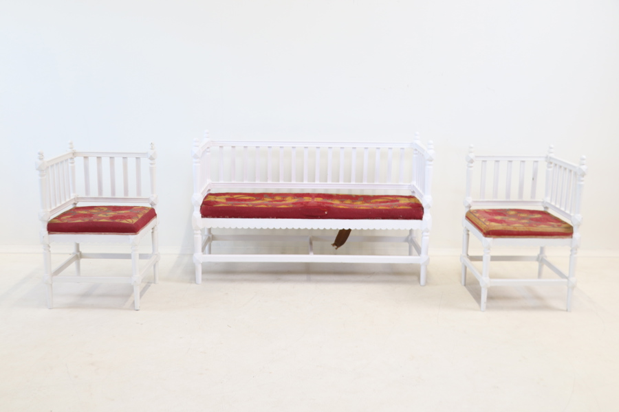 Verandamöblemang, 3 delar, trä/textil, 1900-talets början.