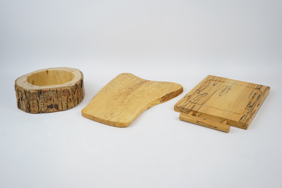 Skärbrädor och skål, 3 delar, poppel och bok, bl.a Söwe-Konst.
