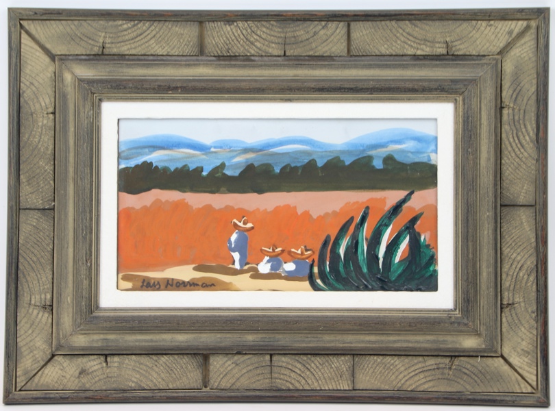 Lars Norrman, "Mexiko, blandteknik på pannå, signerad.