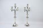 Kandelabrar, ett par, för 3 ljus, nysilver, jugendstil.