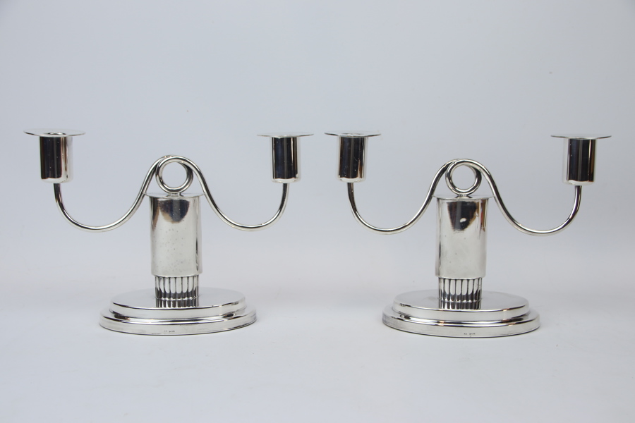Ljusstakar, ett par, för 2 ljus, nysilver, art deco.