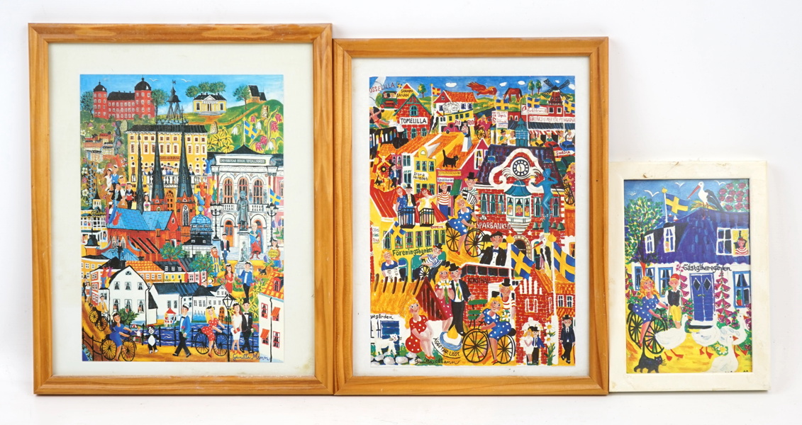 Gunilla Mann, tryck, 3 st, signerade i trycket.