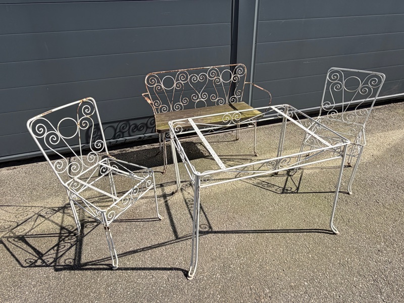 Trädgårdsmöblemang, 4 delar, metall/trä.