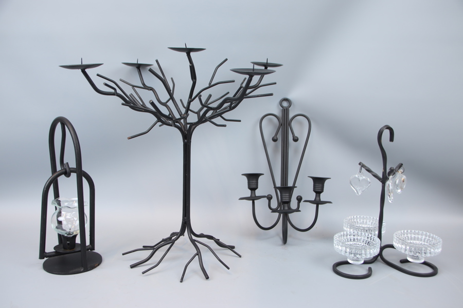 Ljusstakar, 4 st, smide/glas.