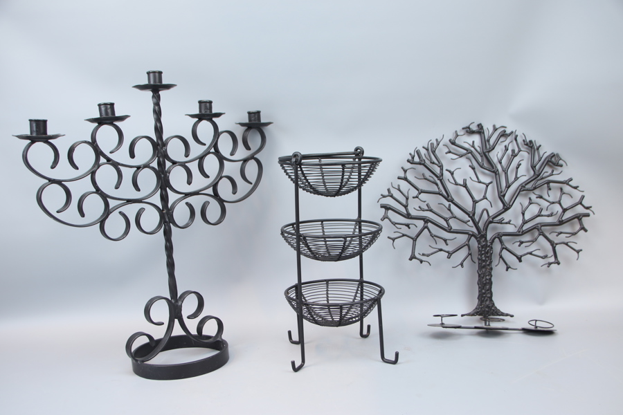 Ljusstake m.m, 3 delar, metall, bl.a Roland Nilsson, RoSti Jernkonst.