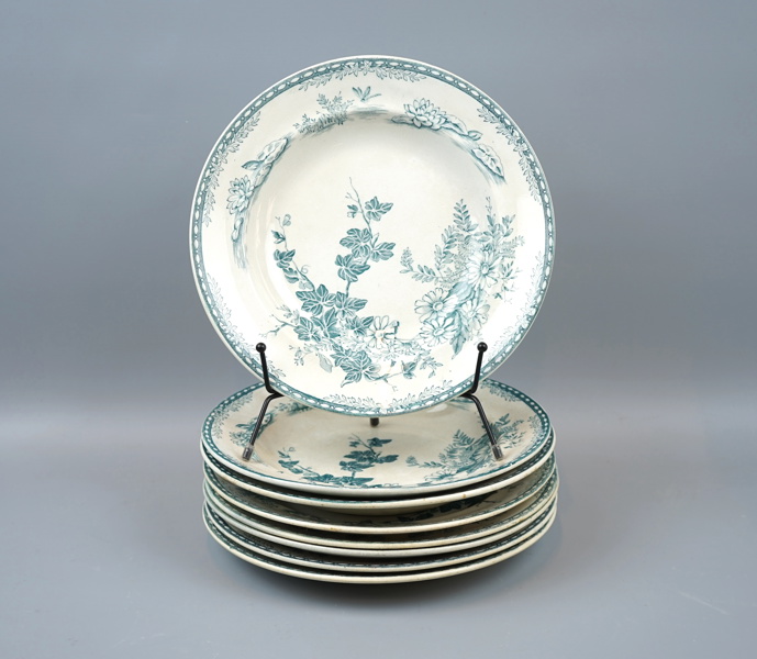 Tallrikar, 8 st,  flintgods, ''Flora'', Gustavsberg.