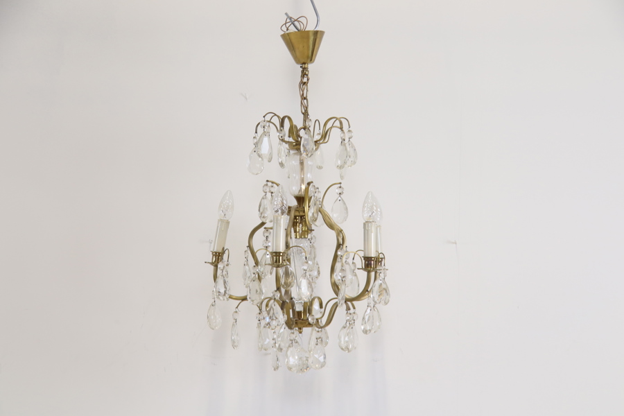 Ljuskrona, 5 ljuskällor, metall/glas.