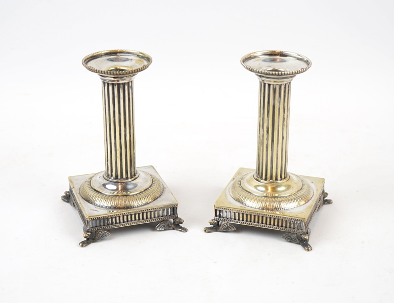 Ljusstakar, ett par, nysilver, gustaviansk stil.