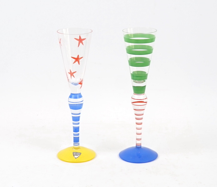 Anne Nilsson, snapsglas, 2 st, ''Clown'', Orrefors, signerade.