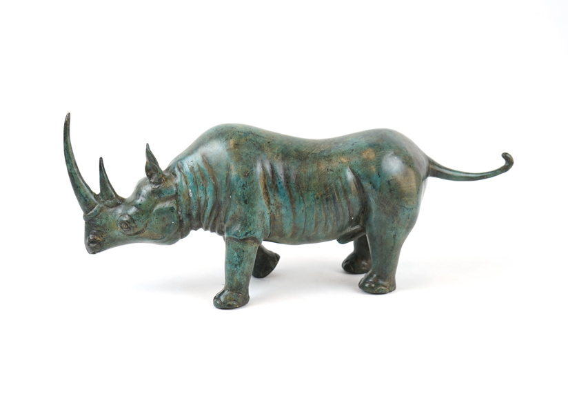 Skulptur, patinerad brons, noshörning.