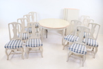 Bord samt stolar, 11 delar, trä/textil, K.A. Roos.
