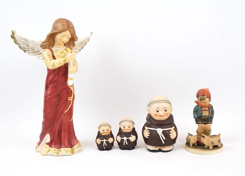 Figuriner, ströare och burk, 5 delar, porslin, Goebel.