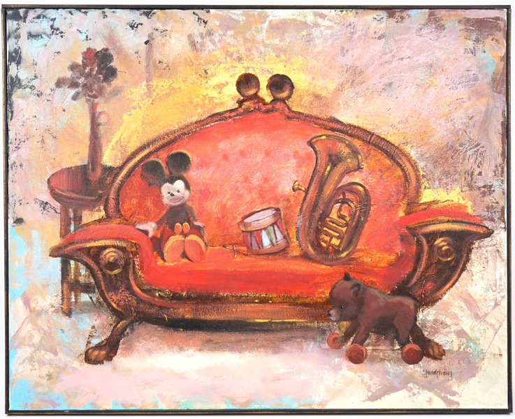 Alf Lundström, ''Musse i soffa'', olja på duk, signerad.