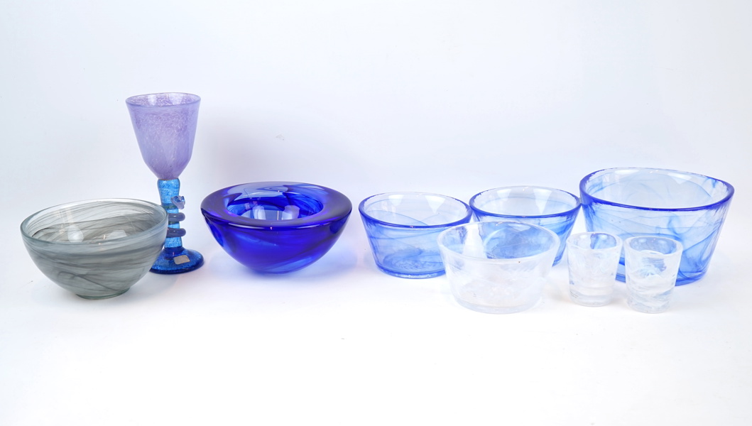 Vinglas, skålar m.m 9 delar, glas, bl.a Ulrica Hydman-Vallien, Kosta Boda.