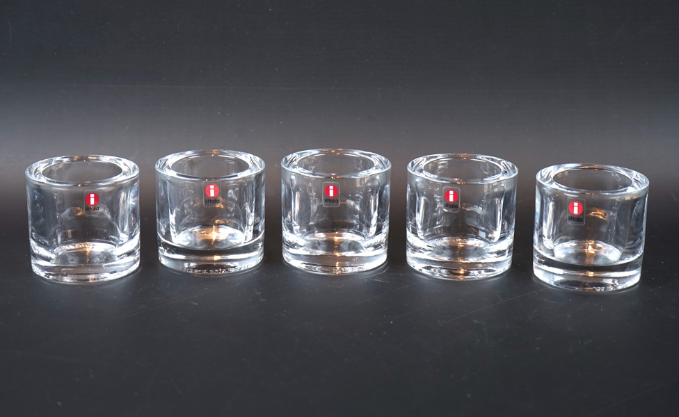 Heikki Orvola, ljuslyktor, 5 st, glas, ''Kivi'', Marimekko, Iittala, Finland.