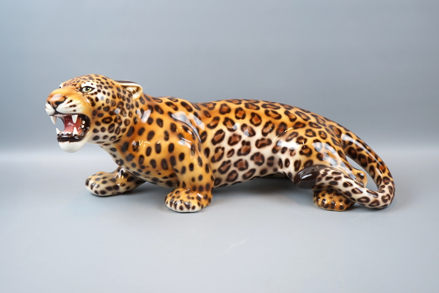 Figurin, porslin, leopard.