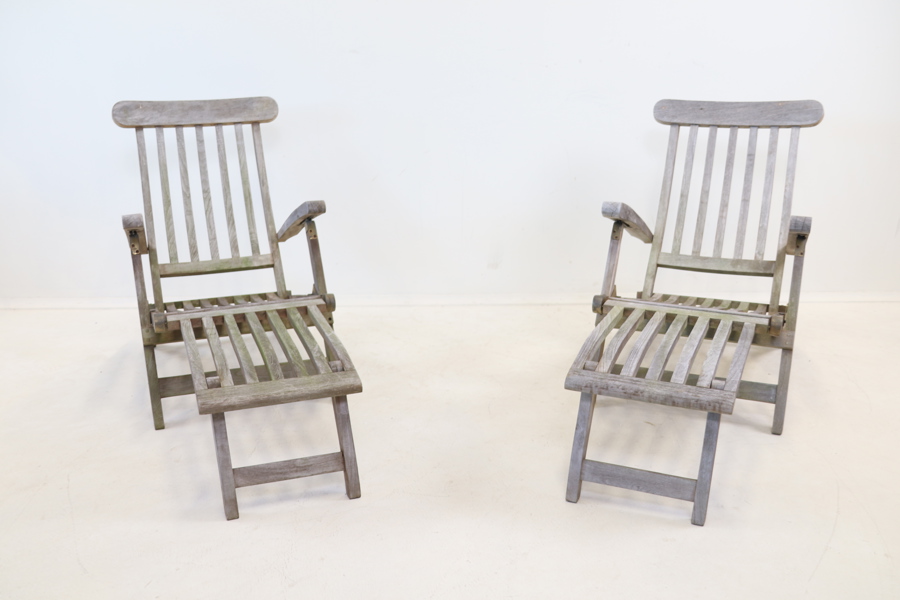 Däckstolar, ett par, teak, hopfällbara, Royal teak Skandinavia.