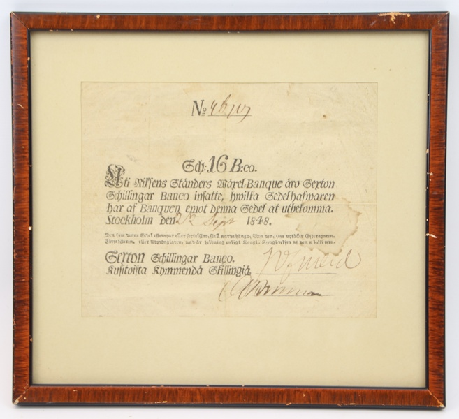 Bancosedel, 16 skilling, 1848.
