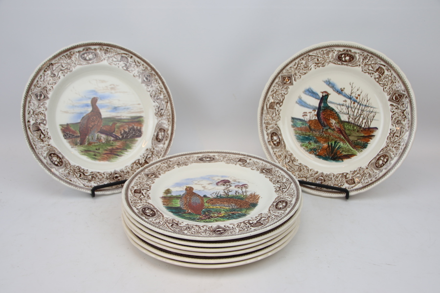 Mattallrikar, 8 st, stengods, "Mason´s Game Birds", Mason´s, England.