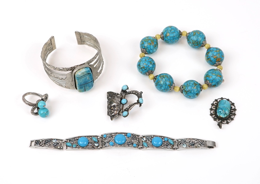 Armband, ring m.m 5 delar, delvis turkoser/metall.