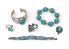 Armband, ring m.m 5 delar, delvis turkoser/metall.