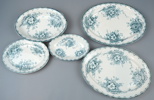 Serveringsfat, 5 delar, porslin, ''Grön Anna'', Rörstrand.