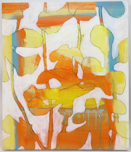 Johanna Berg, "Livets träd", blandteknik på träpannå, signerad, 2011.