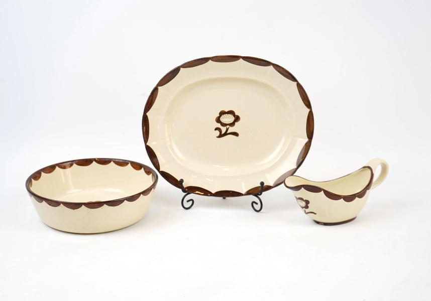 Wilhelm Kåge, servisdelar, 3 st, flintgods, ''Pyro'', Gustavsberg.