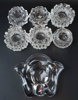Ljuslyktor, skål och figuriner, 9 delar, glas, bl.a Orrefors.