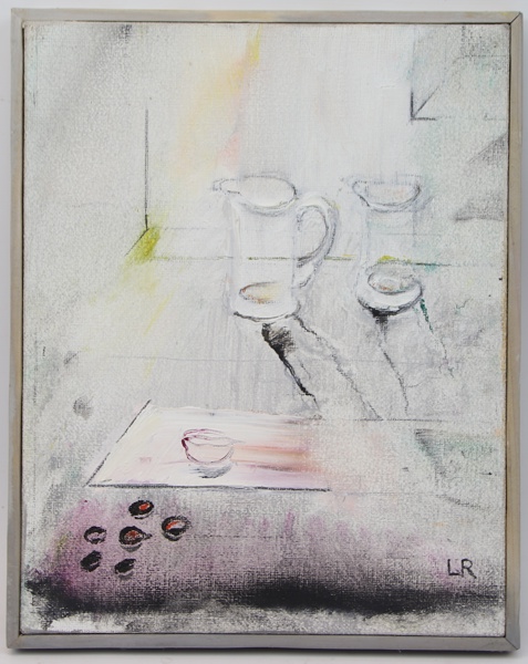 Lillemor Rudolf-Hall, "Kannor", stilleben, olja på duk, monogramsignerad, 1988.