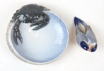 Skålfat och figurin, porslin, Royal Copenhagen.