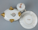 Askfat, skrin och miniatyrvas, porslin, Limoges, Frankrike.