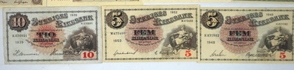 Sedlar, äldre, svenska, ett parti, bl.a EN Krona, 1914.