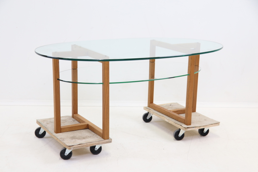Soffbord, glas/ek, "Brutus", Engelsson.