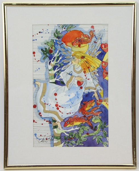 Iris Rönnqvist, blandteknik på papper, signerad.